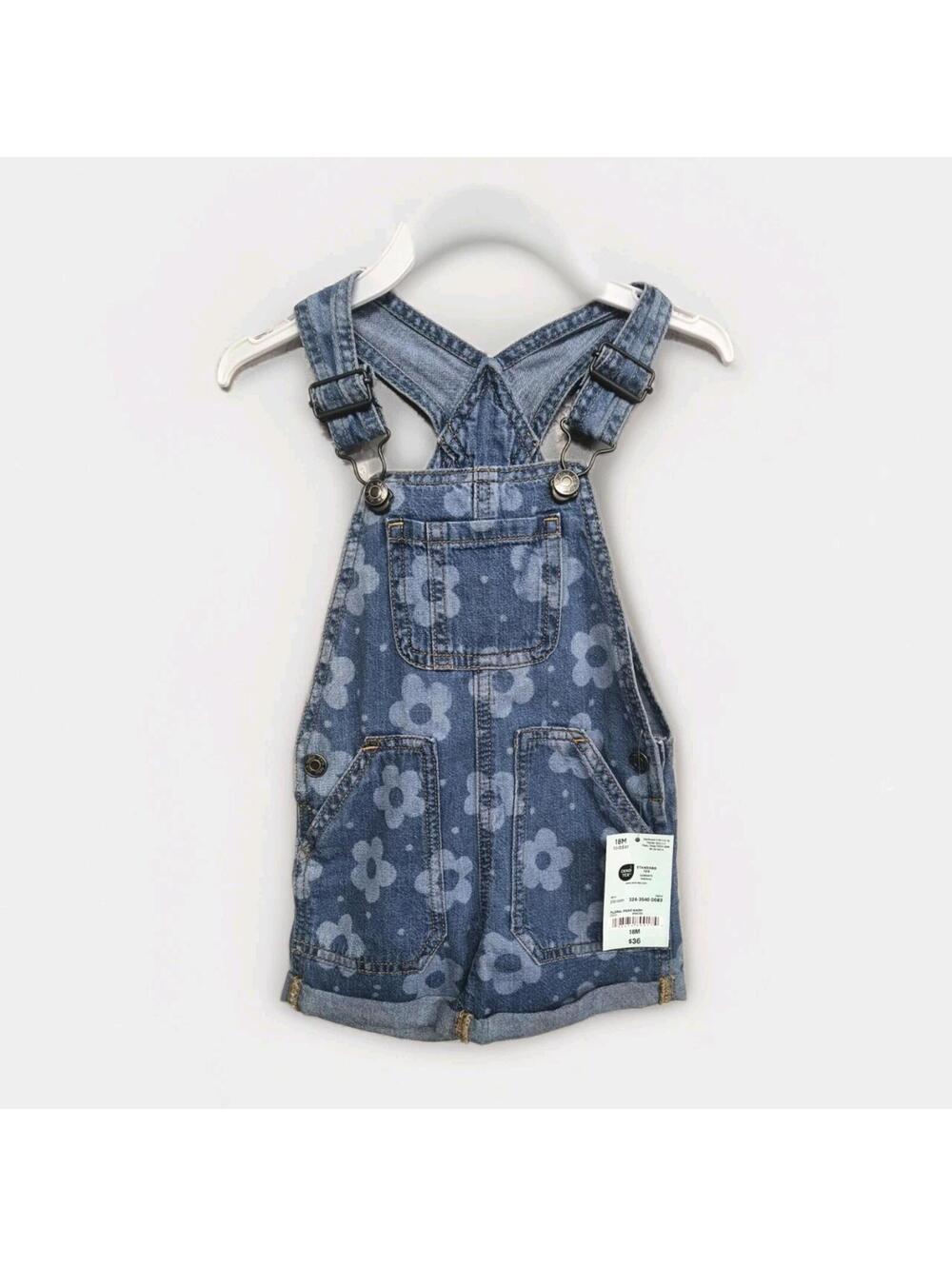 New Baby Girls Okie Dokie Denim Floral Shortalls Overalls Shorts 18 Months